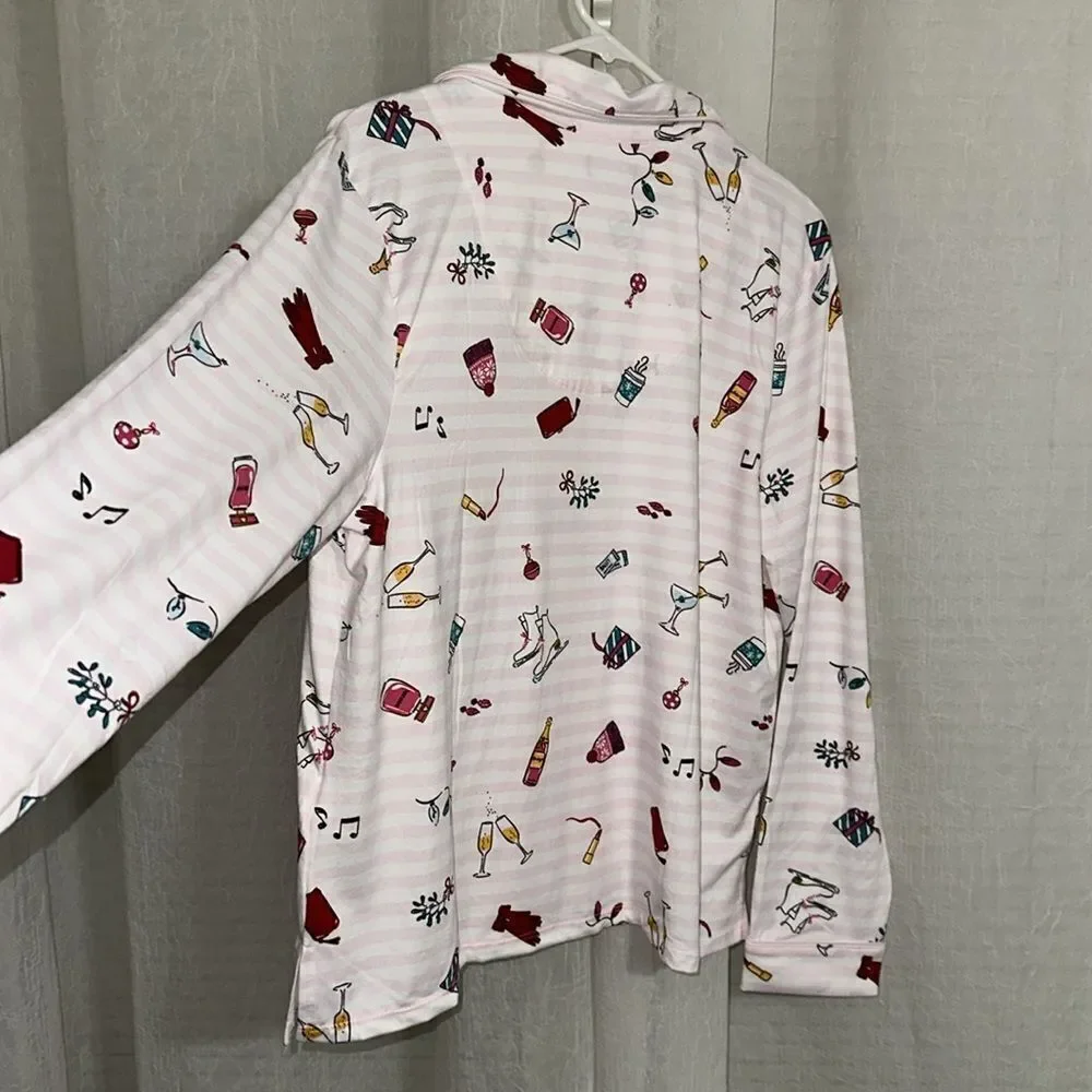kate spade S-XL Blush Pink Vertical Stripe Festive Holiday Notched Collar PJ